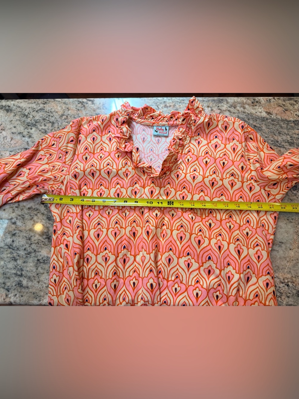 Haley & The Hound XL Geometric Print Cotton Shift Dress Ruffle Neck Boho USA - Picture 5 of 12